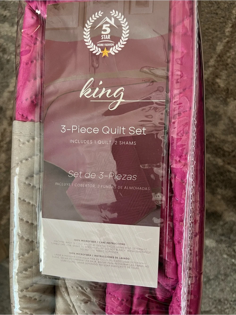 King 3-Piece Quilted Bedspread Set - Hot Pink
